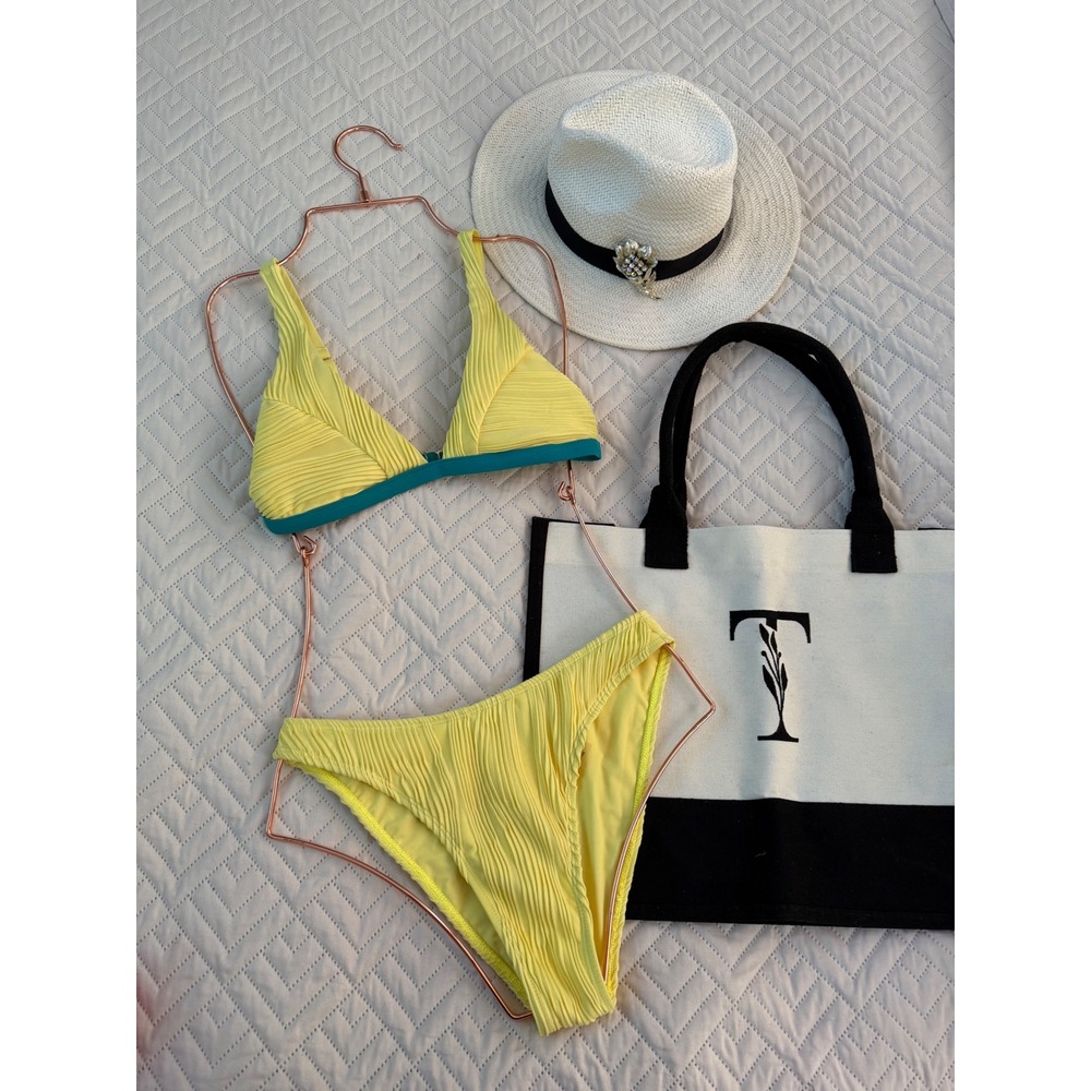 ZAFUL Yellow Bikini Set Textured Two Piece Swimsuit Beach Vacation - Size S - Picture 7 of 11